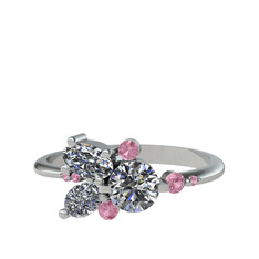 Binx Yüzük - Swarovski, beyaz zirkon ve pembe kuvars 18 ayar beyaz altın yüzük #1a4fn31