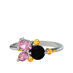 Siyah zirkon, pembe kuvars ve sitrin 925 ayar gümüş yüzük