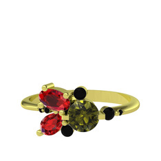 Binx Yüzük - Peridot, garnet ve siyah zirkon 18 ayar altın yüzük #1a6oq5a