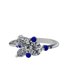 Binx Yüzük - Swarovski ve lab safir 18 ayar beyaz altın yüzük #1a6xphs