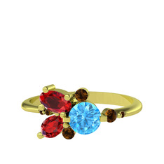 Binx Yüzük - Akuamarin, garnet ve dumanlı kuvars 14 ayar altın yüzük #1agii71