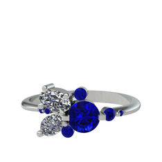 Lab safir ve beyaz zirkon 14 ayar beyaz altın yüzük