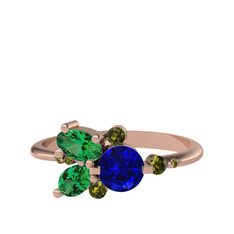 Binx Yüzük - Lab safir, yeşil kuvars ve peridot 18 ayar rose altın yüzük #1aktvxk