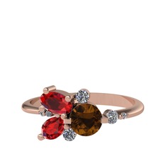 Binx Yüzük - Dumanlı kuvars, garnet ve swarovski 925 ayar rose altın kaplama gümüş yüzük #1aq2ijl