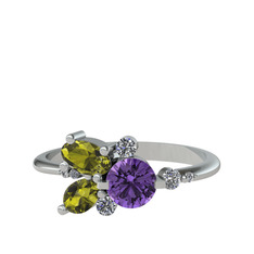 Binx Yüzük - Ametist, peridot ve swarovski 18 ayar beyaz altın yüzük #1aykjf7