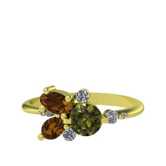 Binx Yüzük - Peridot, dumanlı kuvars ve swarovski 8 ayar altın yüzük #1baafnw