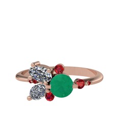 Binx Yüzük - Kök zümrüt, swarovski ve garnet 925 ayar rose altın kaplama gümüş yüzük #1bp08b8