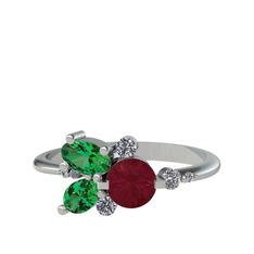 Binx Yüzük - Kök yakut, yeşil kuvars ve swarovski 14 ayar beyaz altın yüzük #1bqqrc5
