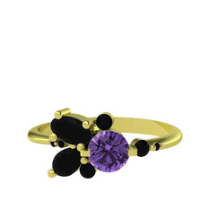 Binx Yüzük - Ametist ve siyah zirkon 14 ayar altın yüzük #1buechj
