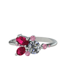 Binx Yüzük - Swarovski, rodolit garnet ve pembe kuvars 14 ayar beyaz altın yüzük #1by2vao