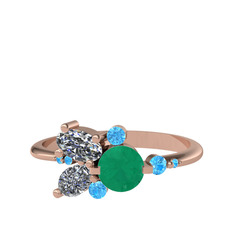 Binx Yüzük - Kök zümrüt, swarovski ve akuamarin 8 ayar rose altın yüzük #1c55nc9