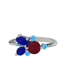 Kök yakut, lab safir ve akuamarin 8 ayar beyaz altın yüzük