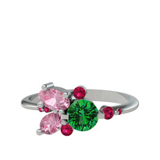 Binx Yüzük - Yeşil kuvars, pembe kuvars ve rodolit garnet 925 ayar gümüş yüzük #1ca9rod
