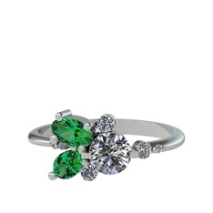 Pırlanta, yeşil kuvars ve swarovski 8 ayar beyaz altın yüzük (0.5 karat)