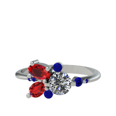 Beyaz zirkon, garnet ve lab safir 14 ayar beyaz altın yüzük