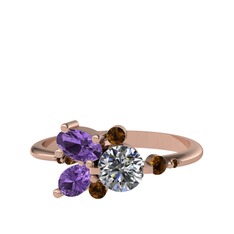 Binx Yüzük - Swarovski, ametist ve dumanlı kuvars 8 ayar rose altın yüzük #1cu9qr8