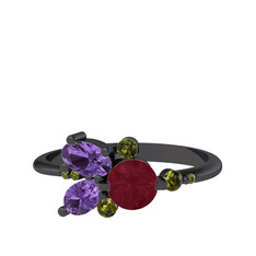 Binx Yüzük - Kök yakut, ametist ve peridot 925 ayar siyah rodyum kaplama gümüş yüzük #1cvdl5v