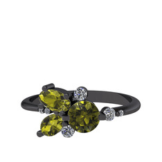 Peridot ve swarovski 925 ayar siyah rodyum kaplama gümüş yüzük