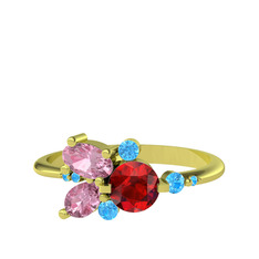 Binx Yüzük - Garnet, pembe kuvars ve akuamarin 925 ayar altın kaplama gümüş yüzük #1db6dpk