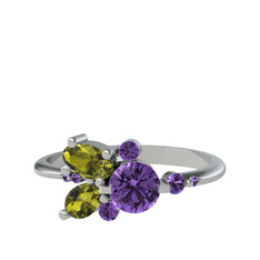Binx Yüzük - Ametist ve peridot 14 ayar beyaz altın yüzük #1dbi12h
