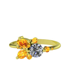 Beyaz zirkon ve sitrin 18 ayar altın yüzük