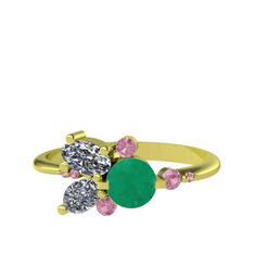 Binx Yüzük - Kök zümrüt, swarovski ve pembe kuvars 14 ayar altın yüzük #1dkmn8y