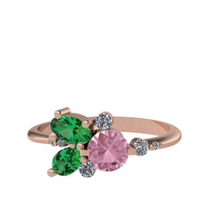 Binx Yüzük - Pembe kuvars, yeşil kuvars ve swarovski 8 ayar rose altın yüzük #1dprttz