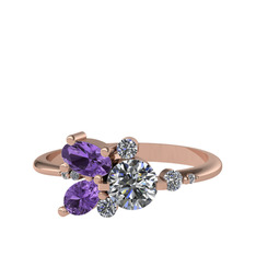 Binx Yüzük - Beyaz zirkon, ametist ve swarovski 14 ayar rose altın yüzük #1dwyd06