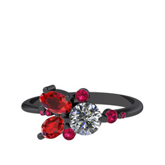 Binx Yüzük - Beyaz zirkon, garnet ve rodolit garnet 925 ayar siyah rodyum kaplama gümüş yüzük #1dx5tt3