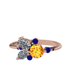 Binx Yüzük - Sitrin, swarovski ve lab safir 14 ayar rose altın yüzük #1e2tg1j