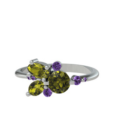 Binx Yüzük - Peridot ve ametist 8 ayar beyaz altın yüzük #1e3xasb