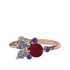 Binx Yüzük - Kök yakut, swarovski ve ametist 18 ayar rose altın yüzük #1e5df5