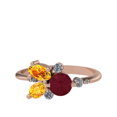 Binx Yüzük - Kök yakut, sitrin ve swarovski 18 ayar rose altın yüzük #1ehd8dc