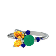 Binx Yüzük - Kök zümrüt, sitrin ve lab safir 8 ayar beyaz altın yüzük #1emi6bj