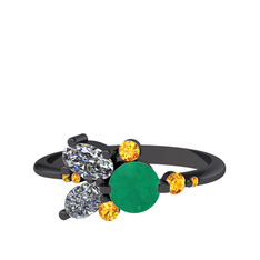Binx Yüzük - Kök zümrüt, swarovski ve sitrin 925 ayar siyah rodyum kaplama gümüş yüzük #1eq6non