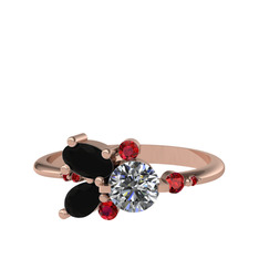 Binx Yüzük - Swarovski, siyah zirkon ve garnet 14 ayar rose altın yüzük #1ex2l3l