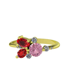 Binx Yüzük - Pembe kuvars, garnet ve beyaz zirkon 8 ayar altın yüzük #1f01qyn