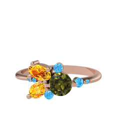 Binx Yüzük - Peridot, sitrin ve akuamarin 925 ayar rose altın kaplama gümüş yüzük #1f3v1dx