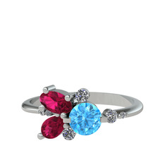 Binx Yüzük - Akuamarin, rodolit garnet ve swarovski 925 ayar gümüş yüzük #1f4dhkt