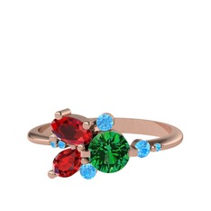 Yeşil kuvars, garnet ve akuamarin 18 ayar rose altın yüzük