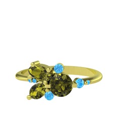 Peridot ve akuamarin 925 ayar altın kaplama gümüş yüzük