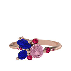 Binx Yüzük - Pembe kuvars, lab safir ve rodolit garnet 8 ayar rose altın yüzük #1fln6s8