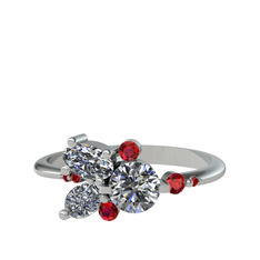 Binx Yüzük - Beyaz zirkon, swarovski ve garnet 14 ayar beyaz altın yüzük #1fnhvvn