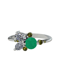 Binx Yüzük - Kök zümrüt, swarovski ve peridot 18 ayar beyaz altın yüzük #1fv8tqu