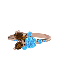 Binx Yüzük - Akuamarin ve dumanlı kuvars 925 ayar rose altın kaplama gümüş yüzük #1fxygrj