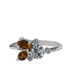 Binx Yüzük - Pırlanta, dumanlı kuvars ve swarovski 8 ayar beyaz altın yüzük (0.5 karat) #1g5hk69
