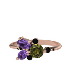 Binx Yüzük - Peridot, ametist ve siyah zirkon 8 ayar rose altın yüzük #1gdcium