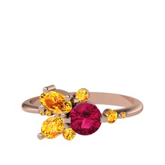 Rodolit garnet ve sitrin 925 ayar rose altın kaplama gümüş yüzük
