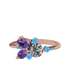 Swarovski, ametist ve akuamarin 18 ayar rose altın yüzük