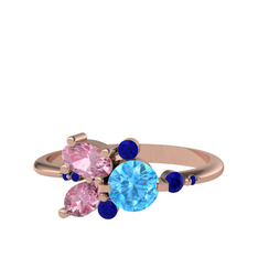 Akuamarin, pembe kuvars ve lab safir 18 ayar rose altın yüzük